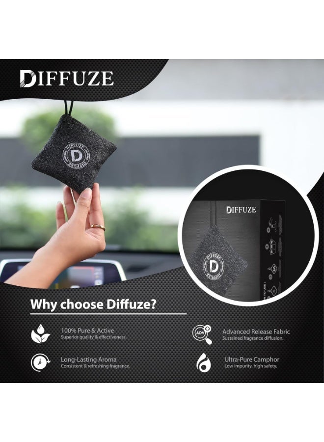 Diffuze جهاز تنقية هواء السيارة DIFFUZE | غير كهربائي | معطر فاخر 4 في 1 للسيارة والمنزل | معطر برائحة الكافور والأعشاب والخزامى وخشب الصندل والفحم النشط | تنقية هواء على مدار الساعة - Image 2